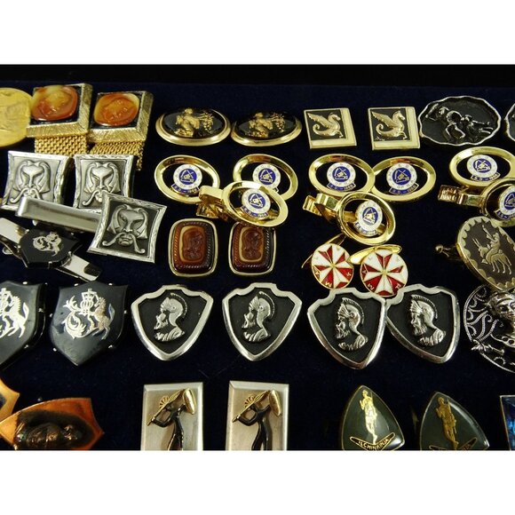 Huge Lot of Cufflinks 35 Pairs Vintage and Designer Cuff Links w Tray - Picture 3 of 7